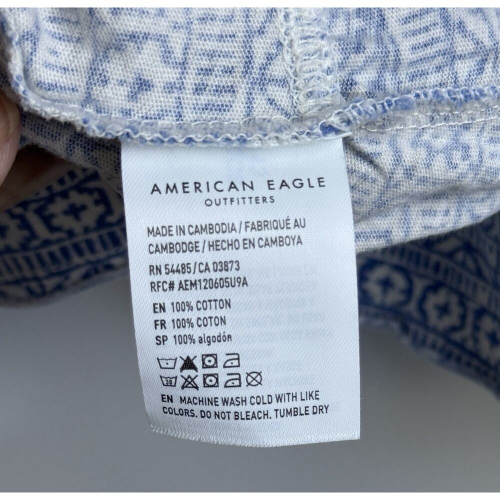 American Eagle Blue Print Tiered Babydoll Cami Crop Juniors Tank M Fairy Dainty - Picture 5 of 6